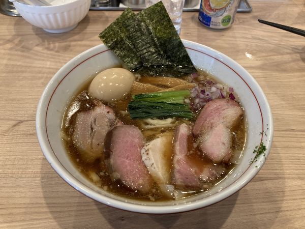 「特製手揉み中華そば＋缶チューハイ」@麺処 にし尾の写真