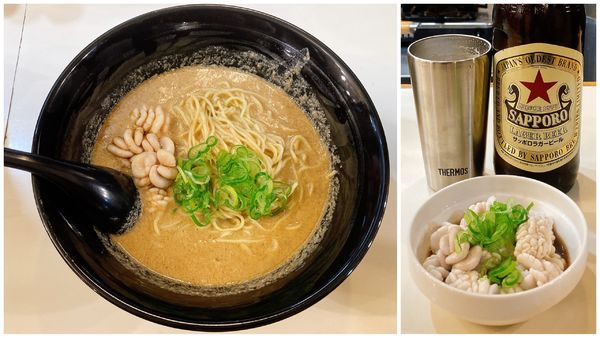 「【限定】痛風ラーメン(白子トッピング)＋ビール＋白子ポン酢」@麺匠 風流の写真
