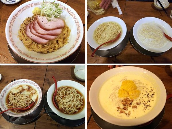 「ラードの油そば・鯛清湯＆白湯・鴨＆雉そば・嶽きみの冷やし」@立ち呑み居酒屋 金町製麺の写真