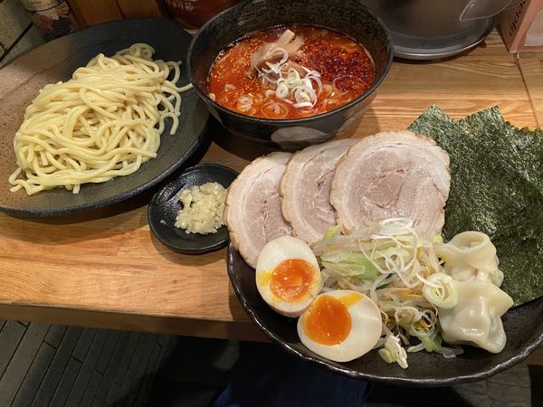 「特製辛味味噌つけ麺＋辛味MAX＋のり」@つけ麺屋 やすべえ 赤坂店の写真