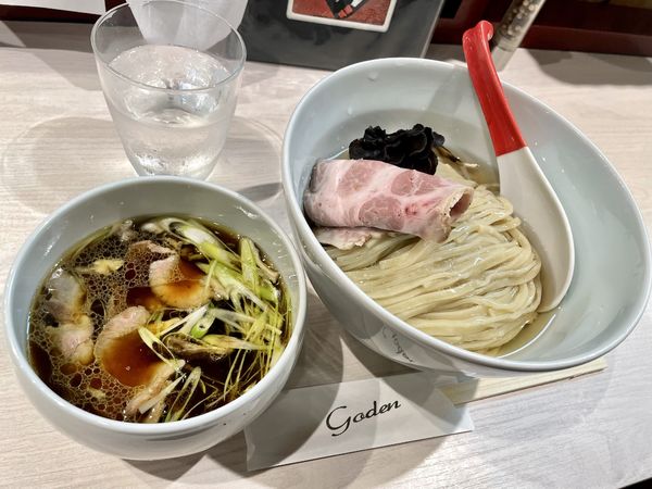 「【夏限定】黒舞茸と近江黒鶏の昆布水つけ麺 大盛り ￥1350」@柳麺 呉田-goden-の写真