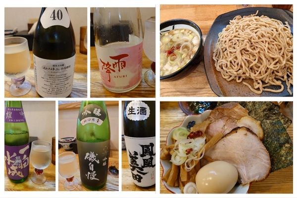 「特製つけそば+プレミアム日本酒×5」@中華そば専門 とんちぼの写真