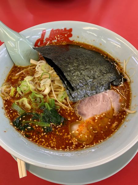「辛味噌ラーメン　大辛　白髪ネギ」@山岡家 松本店の写真