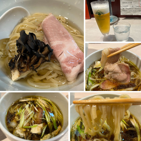 「【夏限定】黒舞茸と近江黒鶏の昆布水つけ麺1200円ビール」@柳麺 呉田-goden-の写真