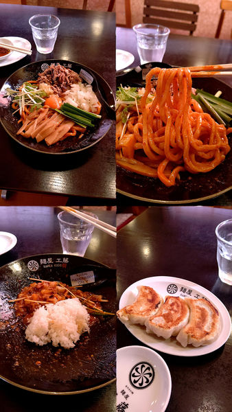 「『辛まぜそば+追い飯+餃子3個(¥890+90+320)』」@手打ち中華蕎麦 麺屋 工藤の写真