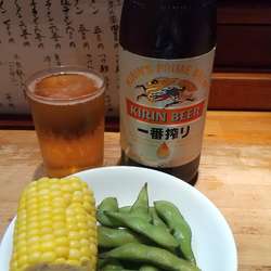 キリン一番搾り+餃子（¥550+380)