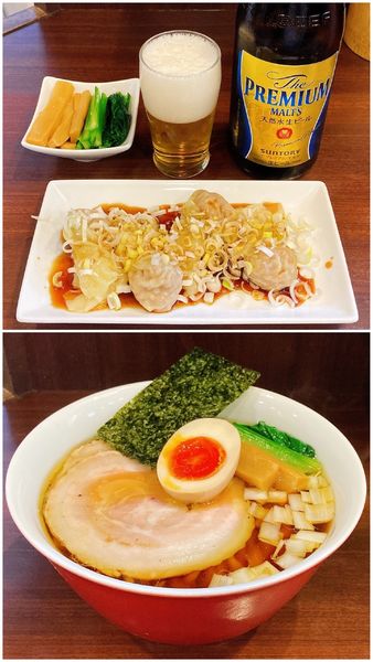 「醤油らーめん＋皿ワンタン＋ビール」@とものもとの写真