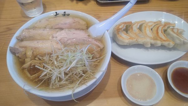 「ねぎチャーシューメン¥1200+餃子5個¥510-」@佐野青竹手打ちラーメン 大和の写真