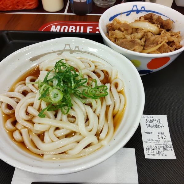 「【期間限定】ぶっかけうどん牛めし小盛セット（￥580）」@松屋 池上店の写真