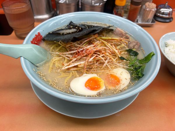 「塩ねぎラーメン（辛味ネギ）大」@ラーメン山岡家 鷲宮店の写真