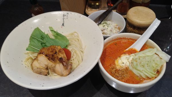 「完熟トマトの塩つけ麺¥1050+チーズリゾット¥220-」@鶏そば かぐら屋 上野御徒町店の写真