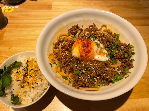「冷やし坦々麺 + 大盛、ライス(サービス)」@花木流味噌 三鷹店の写真