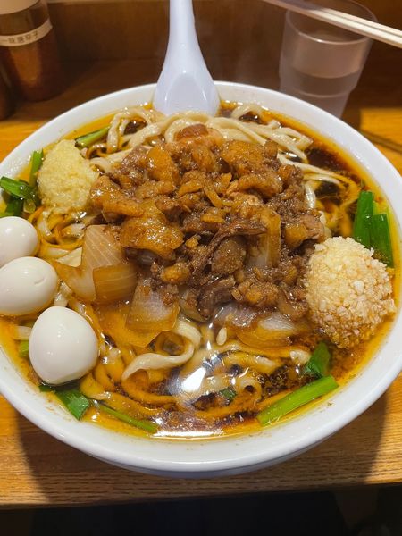 「スタ満らーめん（大盛）＋まさお」@元祖スタミナ満点らーめんすず鬼 赤坂店の写真