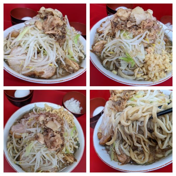 「大ラーメン(麺増し生姜アブラ)＋生卵＋玉葱」@ラーメン二郎 大宮公園駅前店の写真