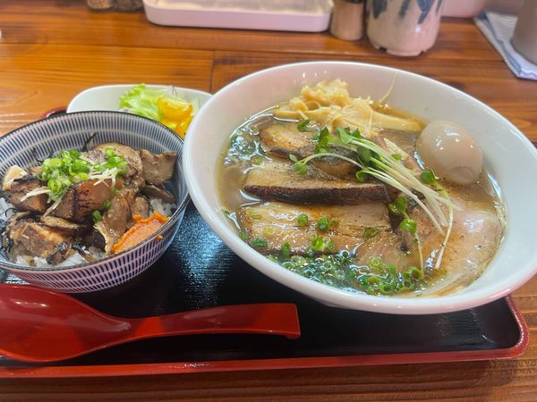 「味玉入りBセット（チャーシューめん＋ミニチャーシュー丼）」@麺屋ふくの写真