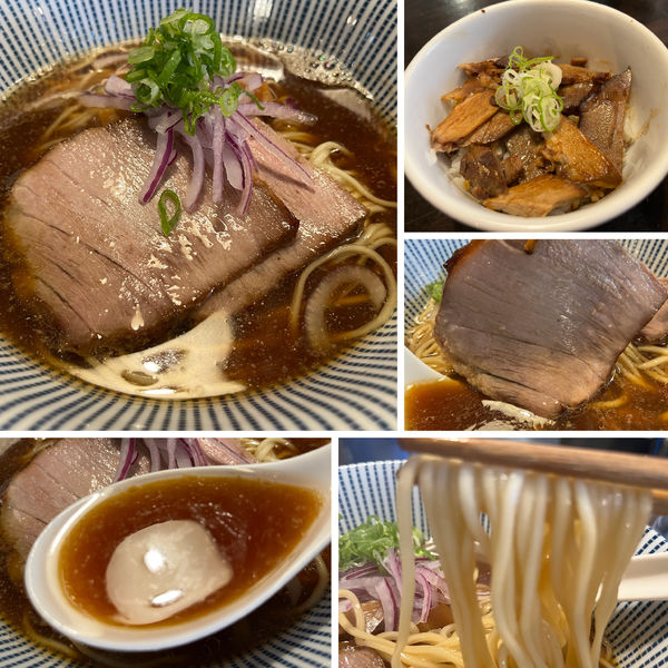 「【限定】黒煮干しそば 950円 炙りチャーシュー丼200円」@らーめん こてつの写真