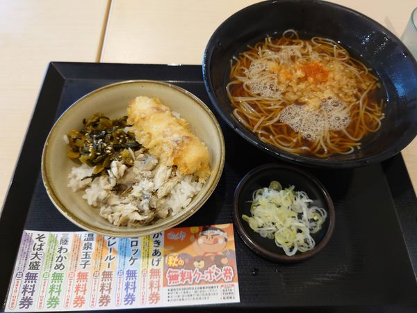 「朝食焼鯖ごはんセット（温そば）430円」@ゆで太郎 新座野火止店の写真