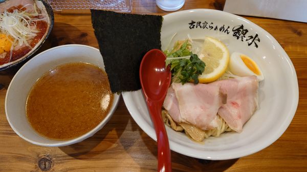 「濃厚塩つけ 900円 + レアチャーシュー丼 450円」@古民家らぁめん銀水の写真