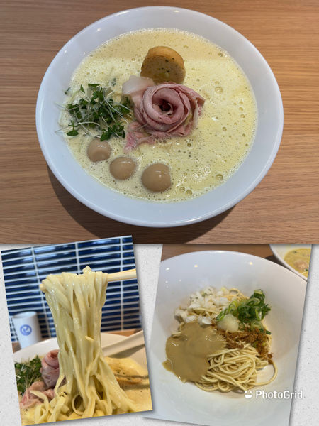 「あさりカルボ＋うずらの味玉＋牡蠣の和え玉」@La Maison du Ramen ビスクの写真