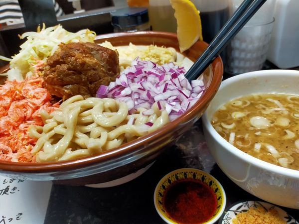 「海老つけ（塩）・大2（野菜少な目・ニンニク・生姜・辣油）」@自家製麺 まさき（非乳化） 2号店の写真