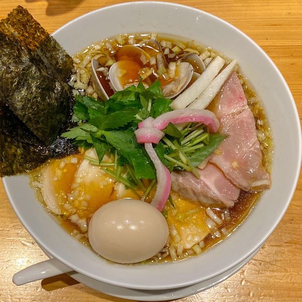 「特製 蛤・鶏・煮干しのトリプルSOBA ¥1,300」@Ginza Noodles むぎとオリーブの写真