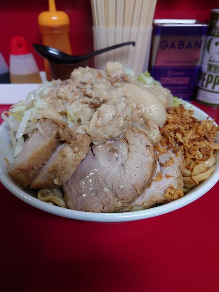 「大豚ネギ汁なし　ニンニク　アブラ」@ラーメン二郎 中山駅前店の写真