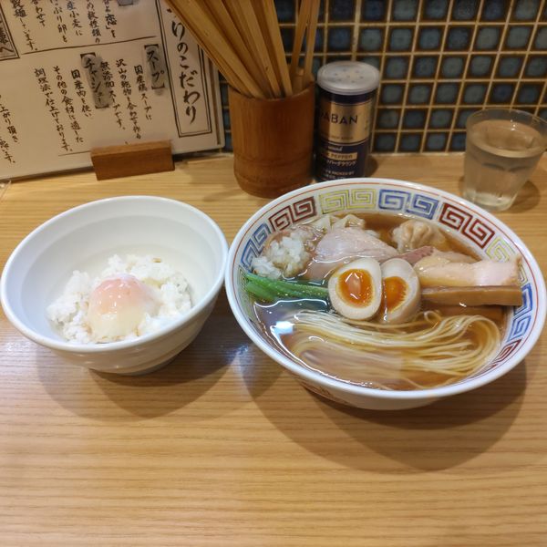 「特製中華そば·温玉ごはん」@ほっこり中華そば もつけの写真