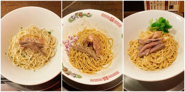 「3種の和え麺(鶏油・煮干し・ペペロンチーの風塩)」@立ち呑み居酒屋 金町製麺の写真