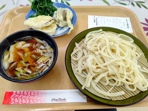 「肉汁うどん(並盛・350g)600円＋天ぷら(一皿)110円」@極めつきうどんの写真