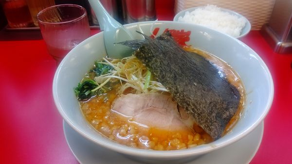 「辛味ラーメン激辛＋半ライス&クーポン白髪ネギ」@ラーメン山岡家 富山田尻店の写真