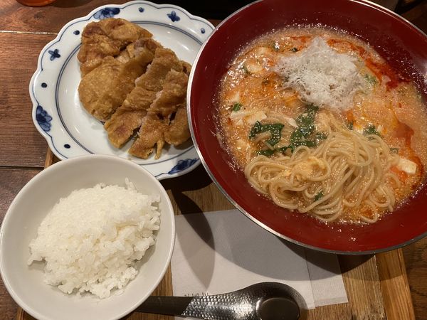 「限定 たらこ湯麺+排骨　1000+450」@新潟 三宝亭東京ラボ 中目黒店の写真