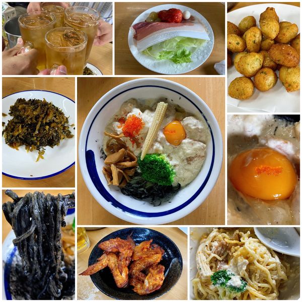 「【限定 水無月】海老マヨ(汁なし)③生ハムサラダ＋雑魚飯＋イカ墨」@MENYA 食い味の道有楽の写真