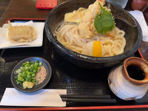 「天ぷらぶっかけ大盛 ＋ 醤油餅」@うどん家 来夢の写真