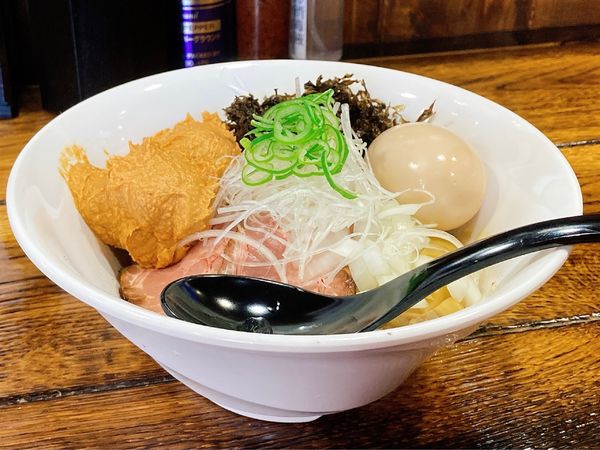 「【限定】あん肝まぜ蕎麦＋味玉」@麺や 空と大地の写真