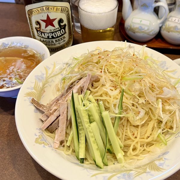 「冷やし葱そば＋スープ＋瓶ビール」@鶏舎の写真