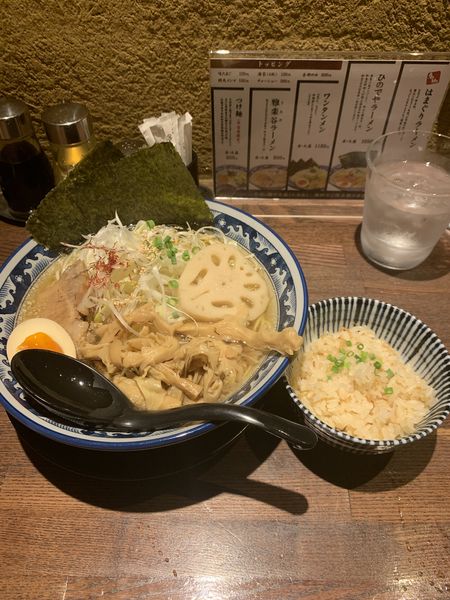 「ひのでやラーメン＋穂先メンマ、ミニ帆立ごはん」@和風楽麺 四代目 ひのでやの写真