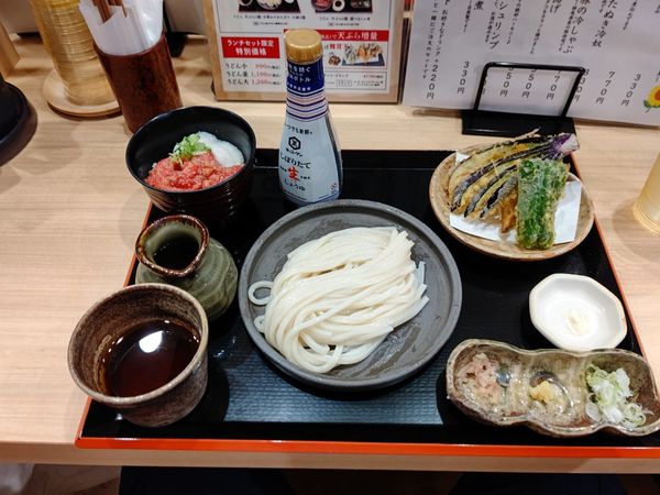 「Bランチセット(小・ざるうどん＋天ぷら＋マグロトロ)990円」@水沢うどん 水香苑 高崎モントレー店の写真