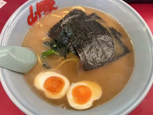 「味玉中盛醤油ラーメン　麺硬め　油無し」@山岡家 狭山店の写真