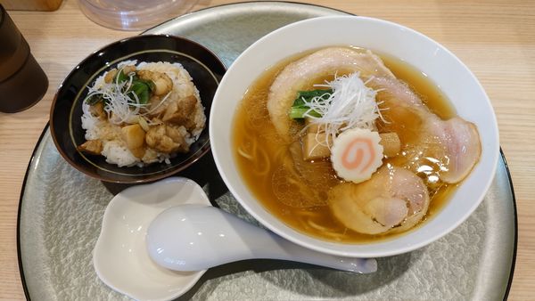「深緑白出汁 1400円 + 知床鶏もも炙り焼き丼 450円」@中華そば 深緑の写真