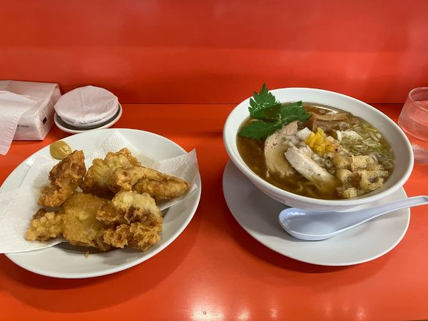 「秋刀魚煮干しそば　鳥天」@麺や 松辰の写真