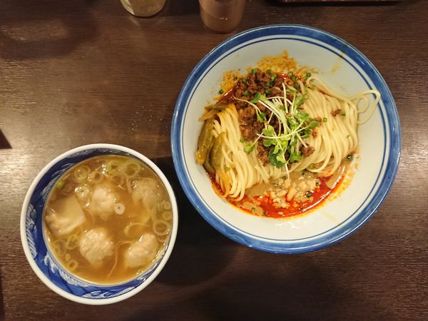 「汁無し担々めん（わんたんスープ付）＋煮卵」@麺屋 はやしまるの写真