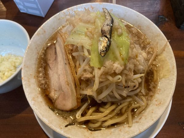 「にぼしラーメン¥880(野菜マシ背脂マシニンニク有)」@ラーメン坐 裕冬の写真