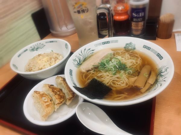 「ラーメン半チャンセット（固め￥660）他」@日高屋 浅草雷門店の写真