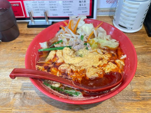 「からから麺(100辛,こんにゃく麺)タンメン野菜トッピング」@宮崎麺屋からから 東心斎橋店の写真