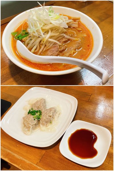 「【限定】辛味噌らーめん＋味付け玉子＋皿ワンタン(3個入り)」@麺処ゆきちの写真