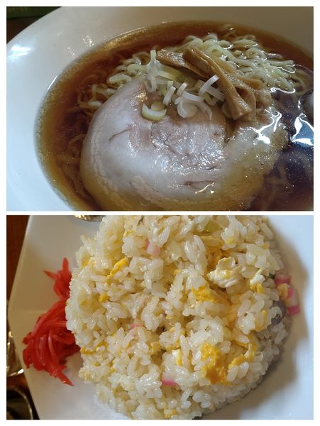 「醤油ラーメン（740円税込）+Aセット」@手打ちらーめん はやぶさの写真