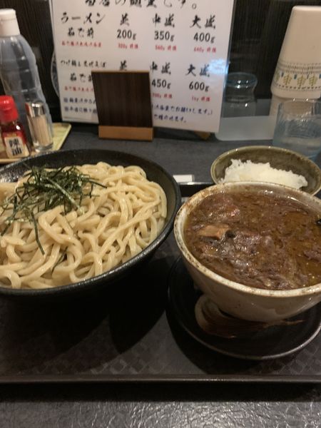 「カレーつけ麺太麺大盛り，小ライス」@秋田ラーメン はまの写真