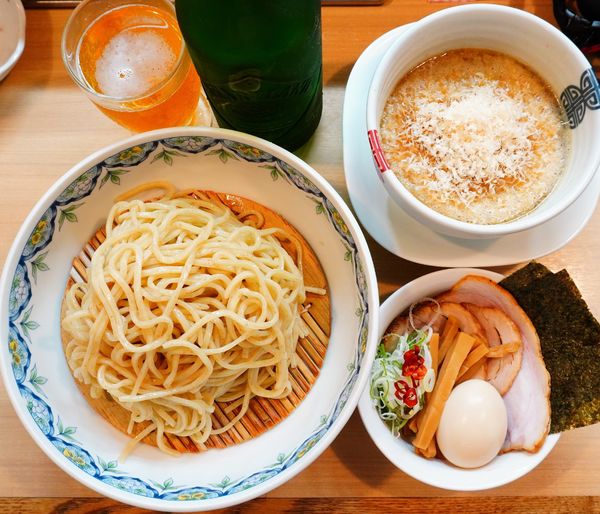 「特製豚鴨つけそば（A）＋RAMPoW＋ビール（中びん）」@中華そば 多賀野の写真