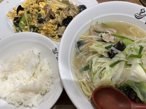 「ランチあんかけ生姜たんめん半ライスセット＆きくらげ玉子炒め」@れんげ食堂 Toshu 溝の口店の写真