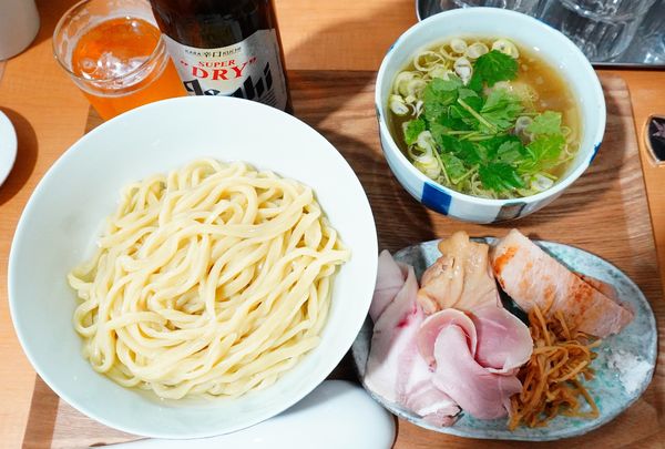 「特製つけめん（塩）＋瓶ビール（小瓶）」@らーめん亭 ひなり竜王の写真